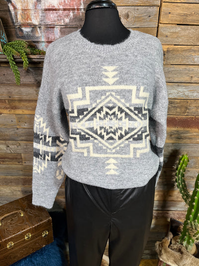 Aztec Graphic Printed Cozy Knit Sweater Top