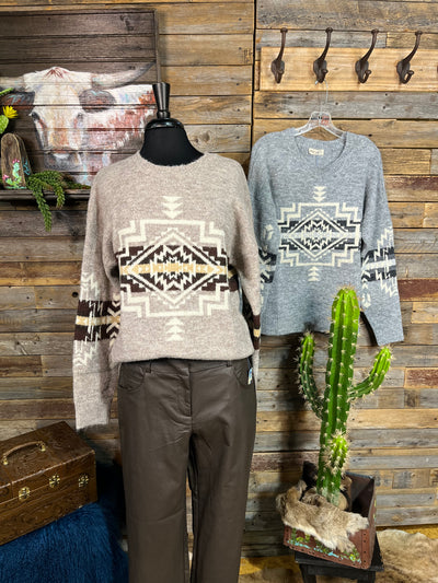 Aztec Graphic Printed Cozy Knit Sweater Top