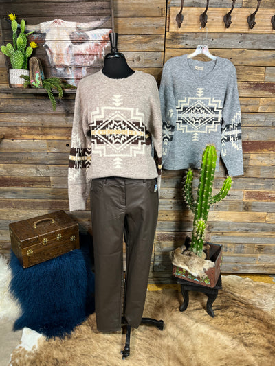 Aztec Graphic Printed Cozy Knit Sweater Top