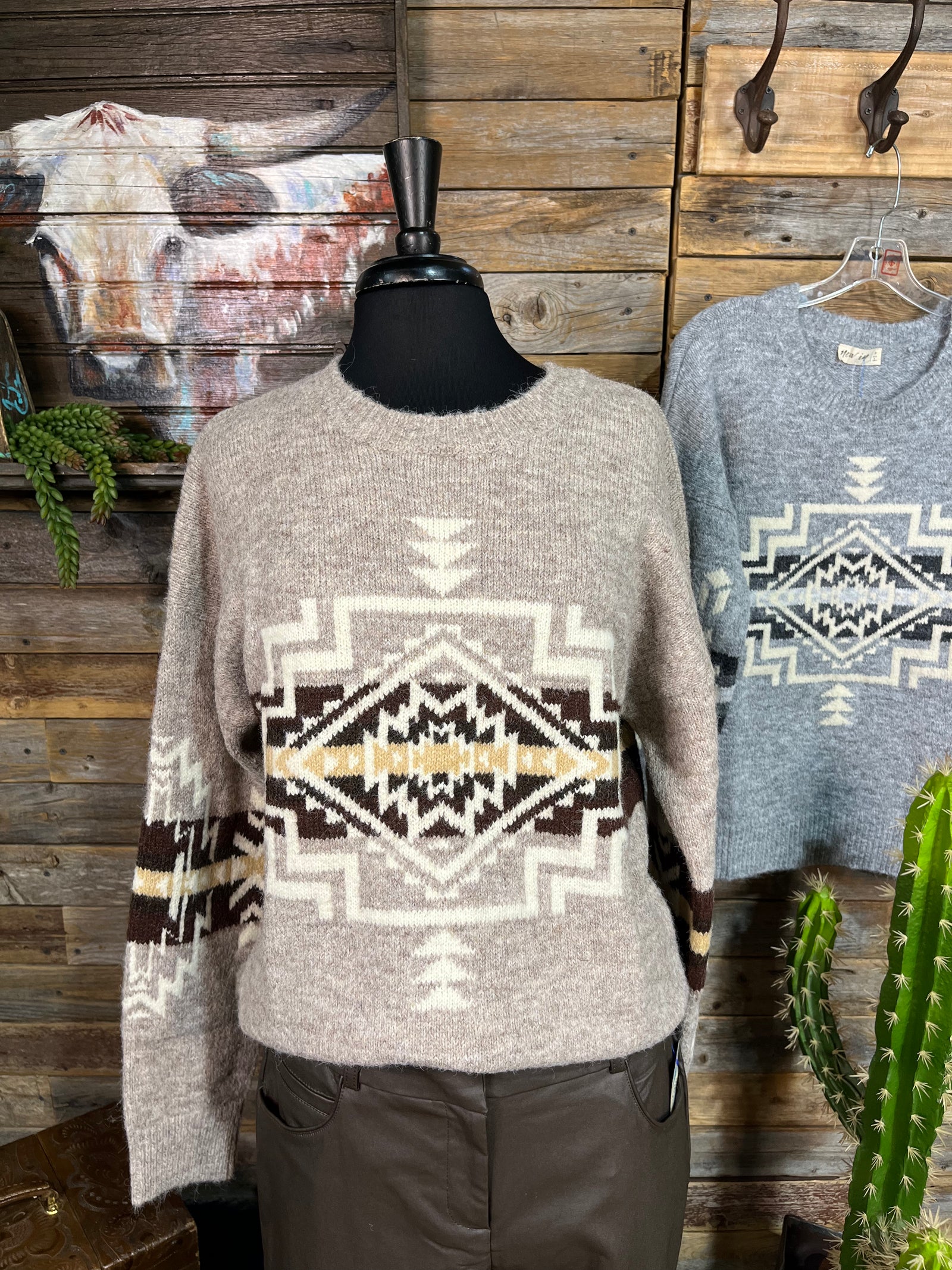 Aztec Graphic Printed Cozy Knit Sweater Top