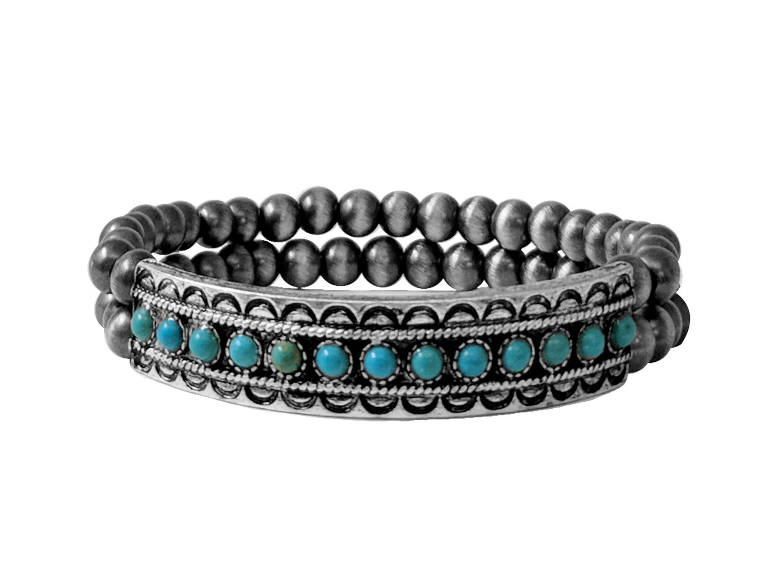 Cheshire Fashion Double Navajo Stamped Bar Stretch Bracelet - Turquoise