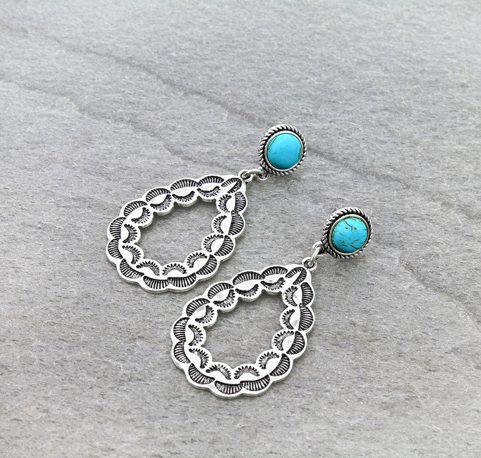 Lively Stone Post Stamped Teardrop Earrings - Turquoise