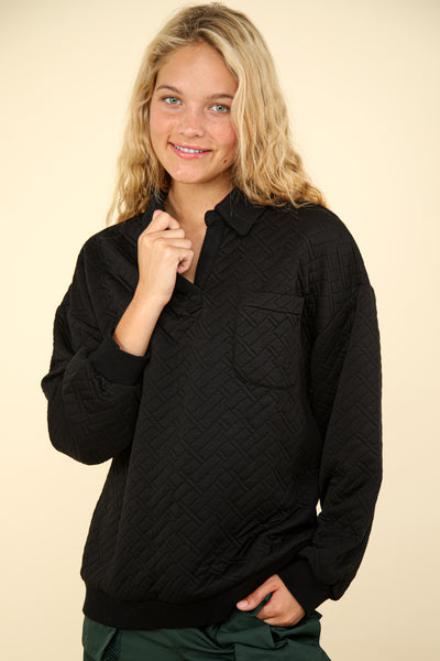 Shelly Oversized Collared Quilted Knit Top