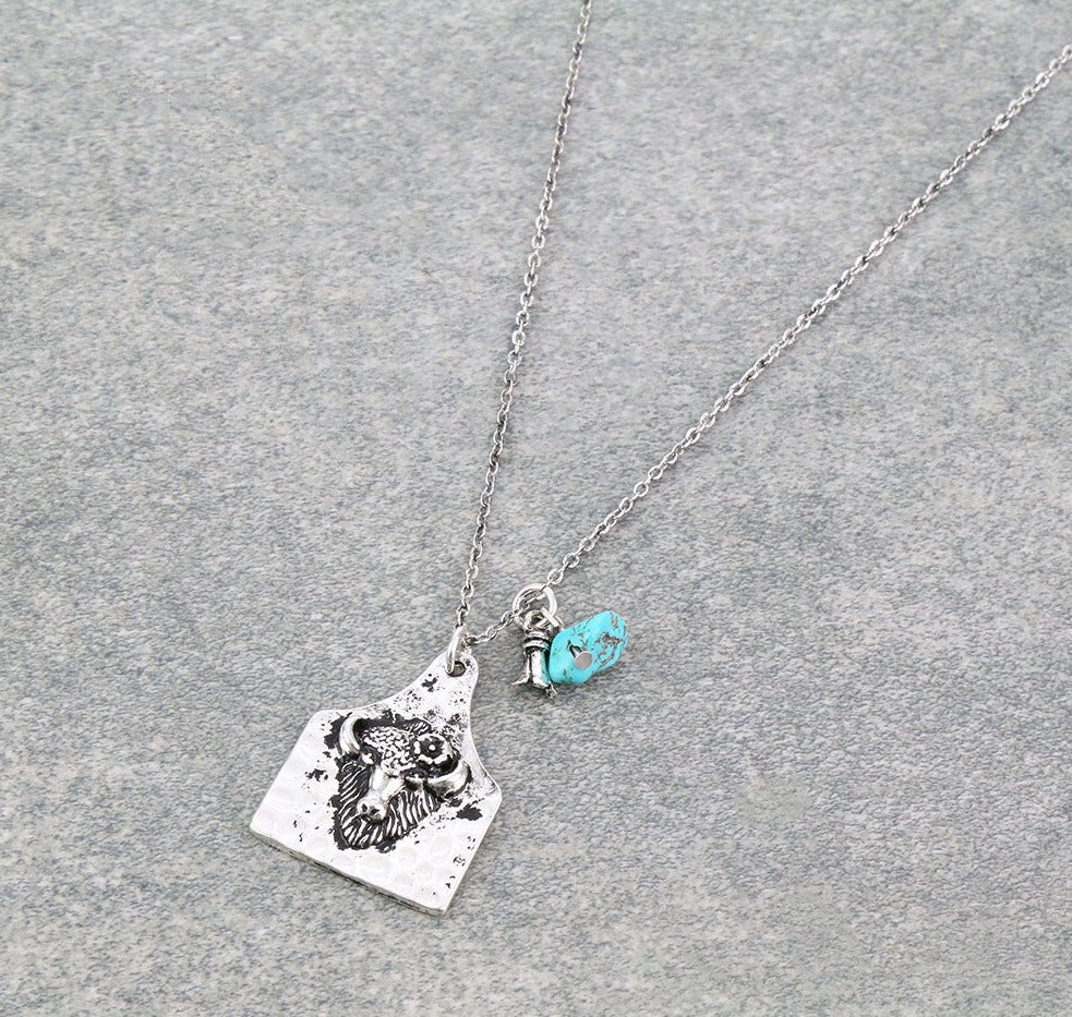 Langshan Fashion Link Chain With Hammered Ear Tag Pendant