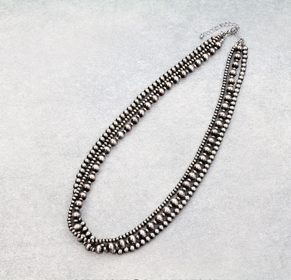 Brielle Triple Strand Bead Necklaces - Silver