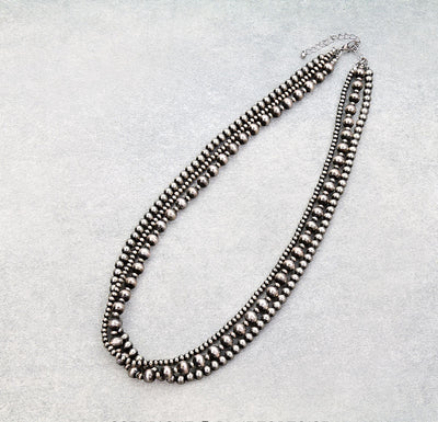 Brielle Triple Strand Bead Necklaces - Silver