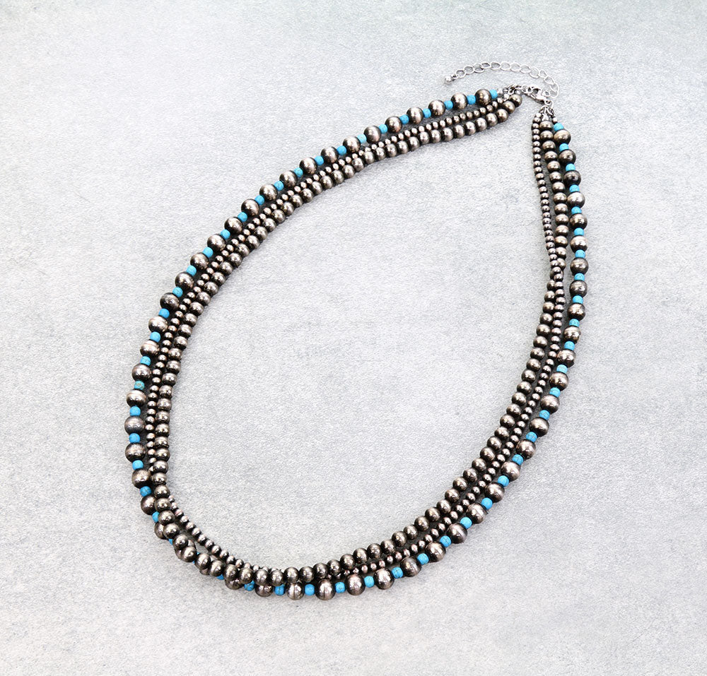 Brielle Triple Strand Bead Necklace - Turquoise