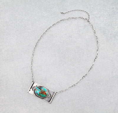 Clipster Fashion Necklace With Silver Bar Oval Stone Pendant