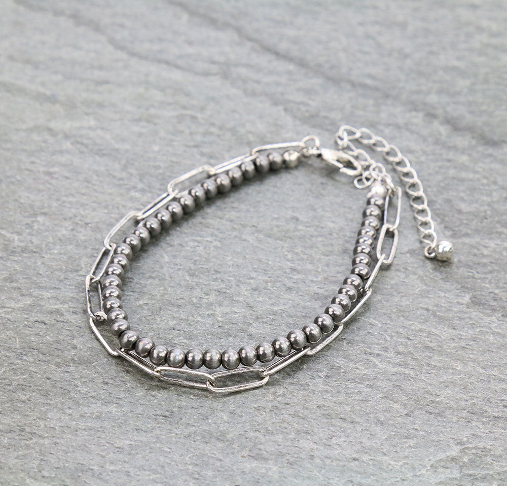 Walker Navajo Chain Double Strand Fashion Bracelet - Silver