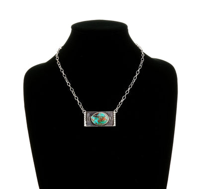 Clipster Fashion Necklace With Silver Bar Oval Stone Pendant