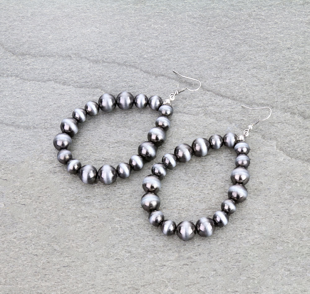 Hildy Fashion Navajo Bead Large Teardrop Earrings - Silver