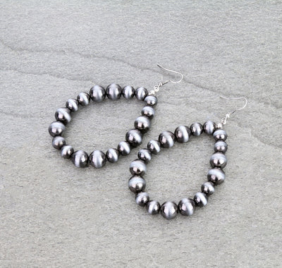 Hildy Fashion Navajo Bead Large Teardrop Earrings - Silver