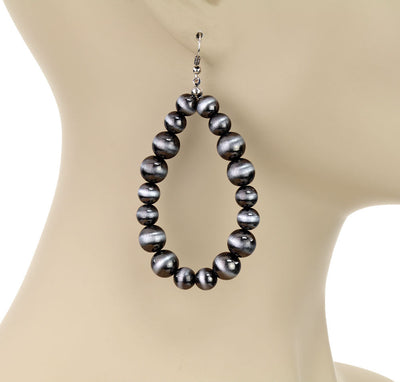 Hildy Fashion Navajo Bead Large Teardrop Earrings - Silver