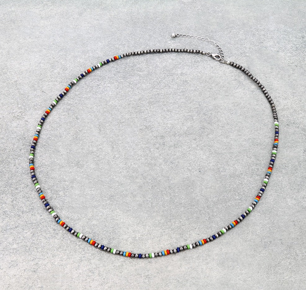 Elizabeth Navajo & Multicolor Bead Necklace - 28"