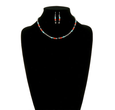 Acton Red, Turquoise & Black Bead Necklace or Earrings - 16"