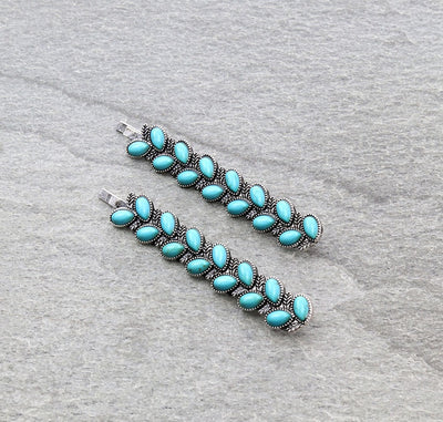 Double Row Teardrop Stone Hair Pin Set - Turquoise