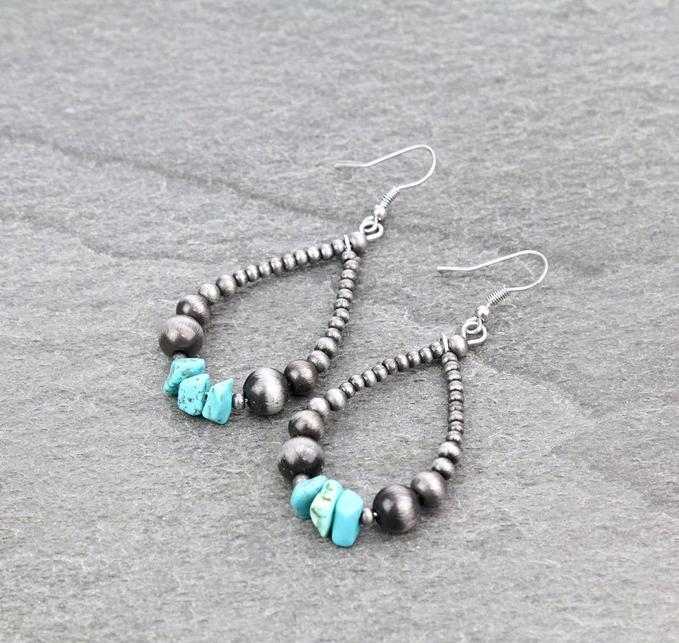 Jessica Fashion Navajo & Turquoise Chip Stone Teardrop Earrings