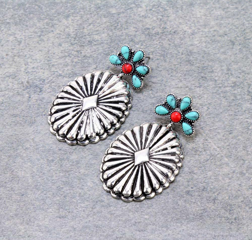 Polynesia Cluster Post Concho Drop Fashion Earrings