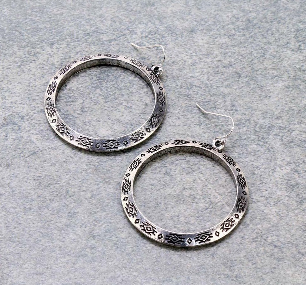 Langley Western Textured Angled Fish Hook Hoop Earrings
