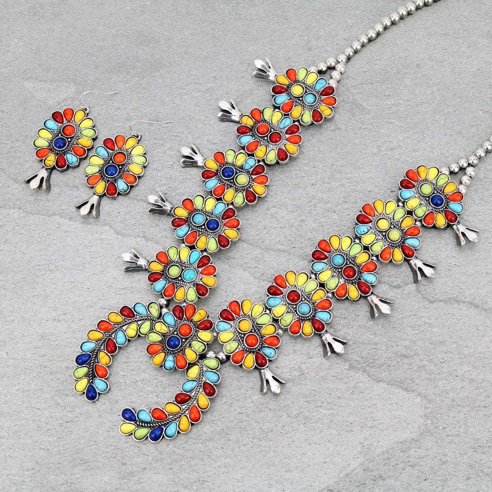 Kagney Flute Blossom Fashion Necklace & Earrings - Multi