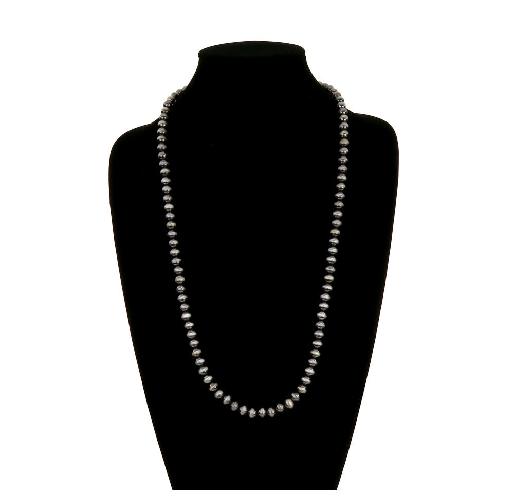 Fashion 8mm Silver Navajo Pearl Necklace - 26"