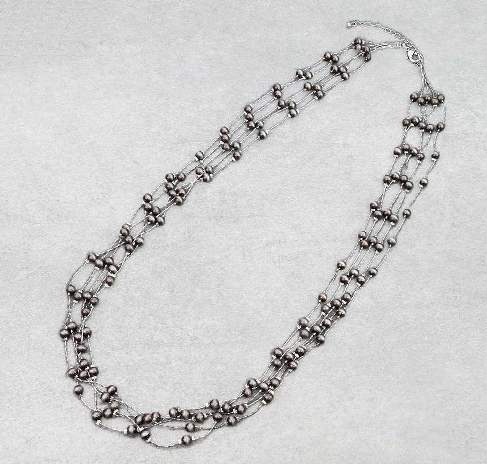 Abbe 5 Strand Wire Silver Necklace - 32"
