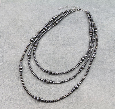 triple strand fashion silver bead necklace