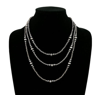 triple strand fashion silver bead necklace