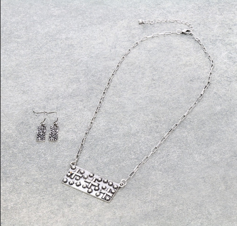 Betsey Fashion Paperclip Triple Cross Bar Necklace & Earrings