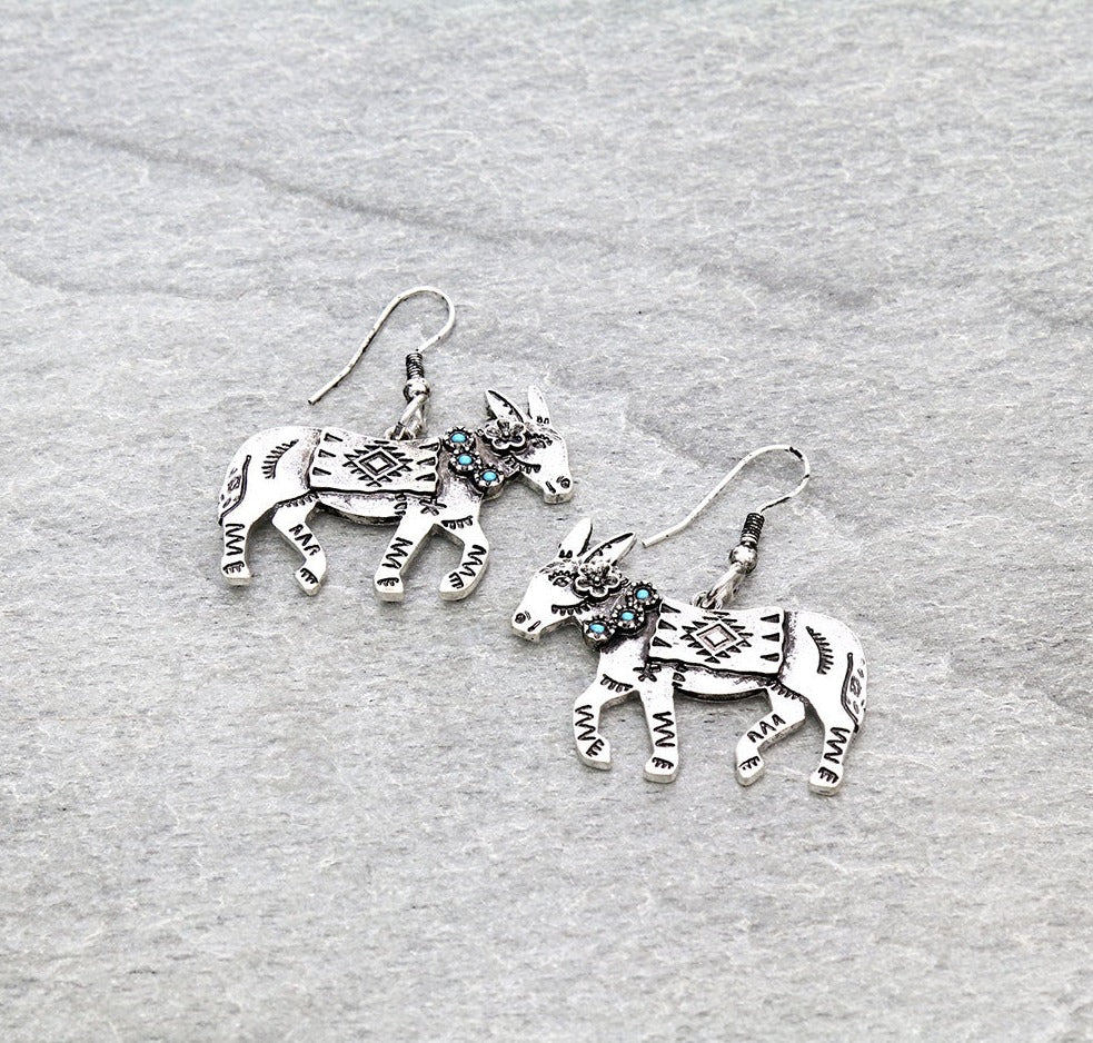 Stillwater Fashion Donkey Turquoise Stone Fish Hook Earrings