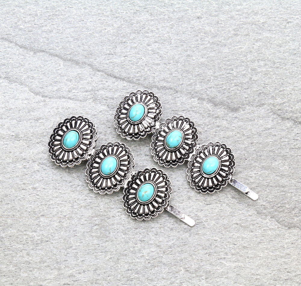 Triple Concho Stone Hair Pin Set - Turquoise