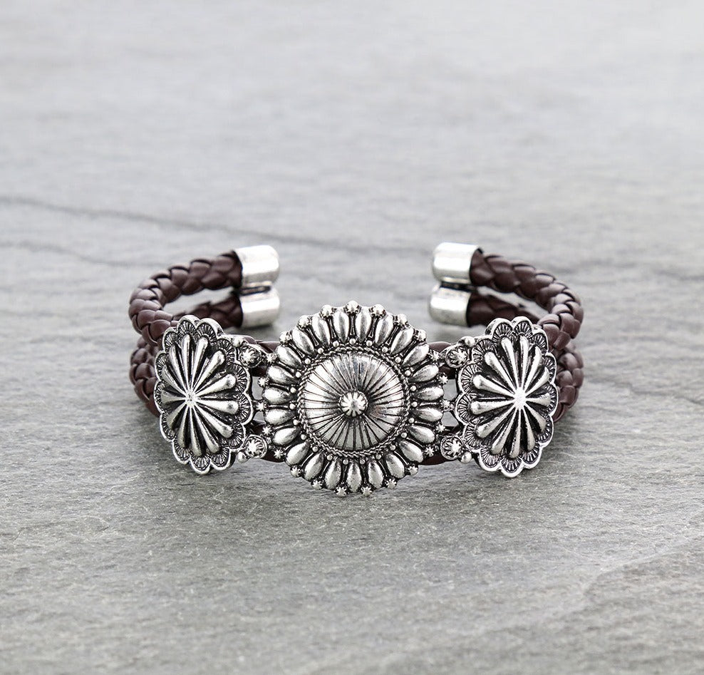 Catron Braided Leather Concho Fashion Cuff