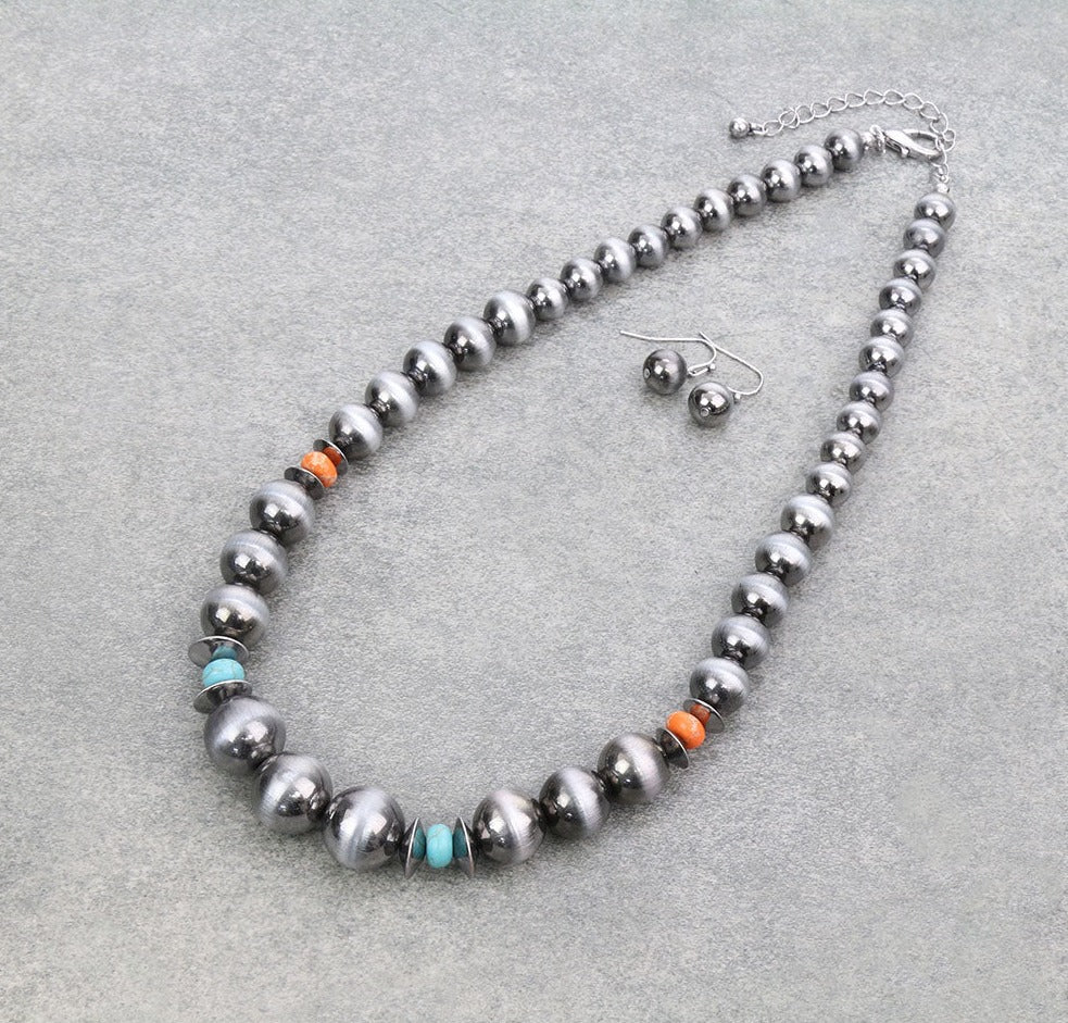 Jiffy Fashion Navajo, Turquoise & Orange Necklace - 20"