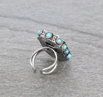 Lawton Fashion Rhinestone Ring With Stone Edge Accents - Turquoise