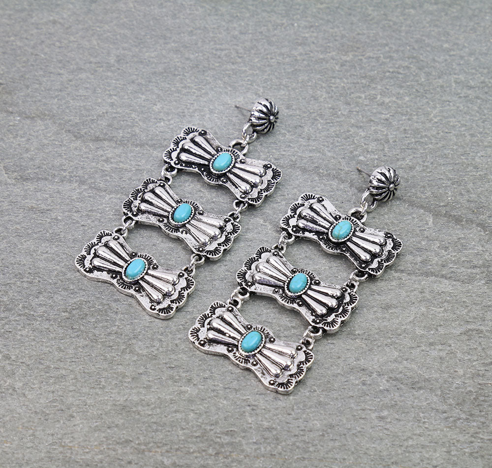 Abigayle Concho Post Triple Linked Bow Fashion Earrings - Turquoise