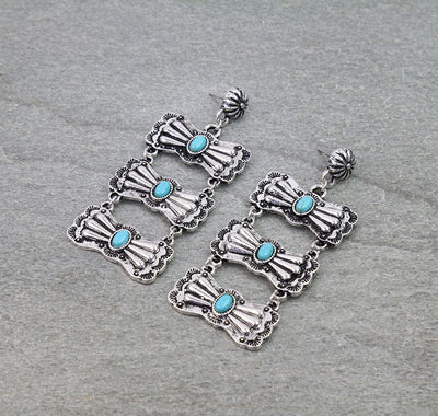 Abigayle Concho Post Triple Linked Bow Fashion Earrings - Turquoise