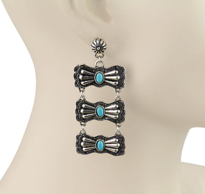 Abigayle Concho Post Triple Linked Bow Fashion Earrings - Turquoise