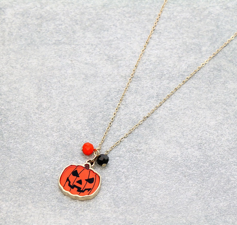Fun in the Fall Goldtone Necklace With Pumpkin Pendant - 18"