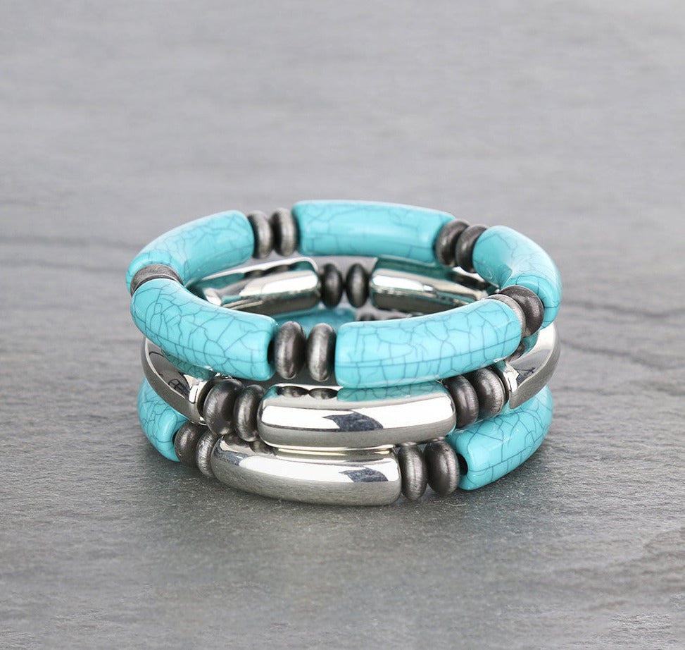 Western Turquoise Bamboo Bracelet Set