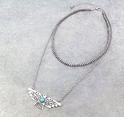 Soaring Double Layered Silver & Navajo Thunderbird Necklace - Turquoise