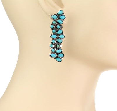 Ivy Long Cluster Post Earrings - Turquoise