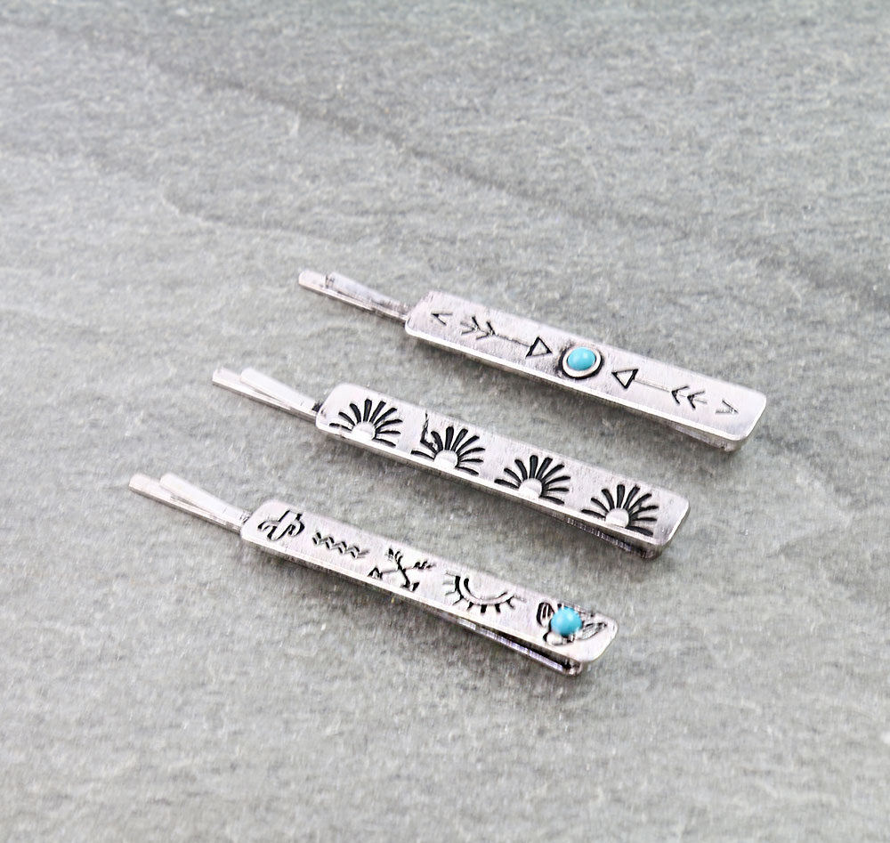 Ella Aztec Fashion Turquoise & Silver Hair Pin Set