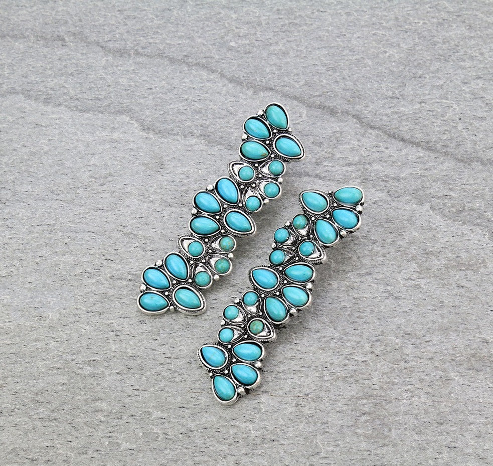 Ivy Long Cluster Post Earrings - Turquoise