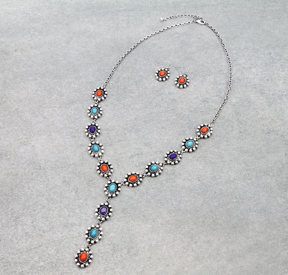 Venus Bead Flower Stone Y Necklace Or Earrings - Multi