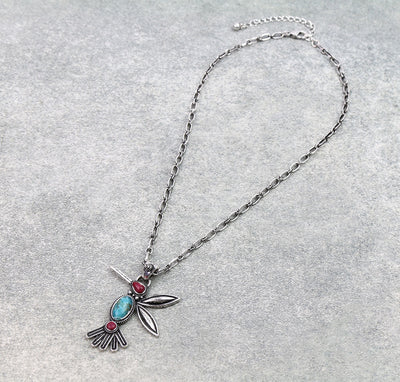 Debbie Fashion Turquoise & Spiny Hummingbird Necklace - 18"