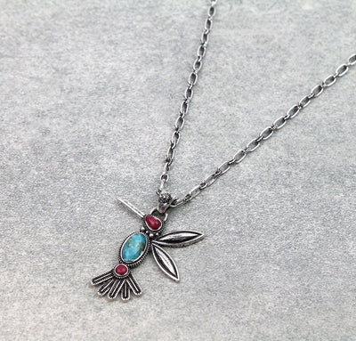 Debbie Fashion Turquoise & Spiny Hummingbird Necklace - 18"