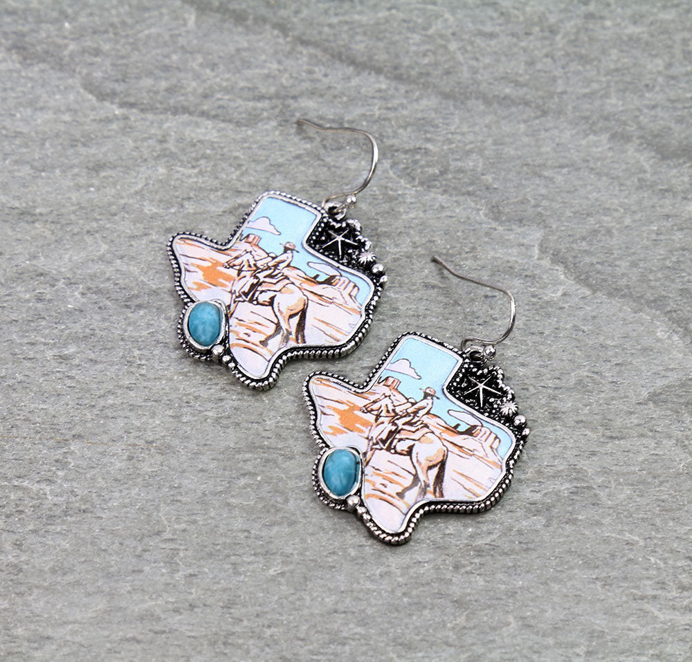 Texas Cowboy Scene Fashion Earrings