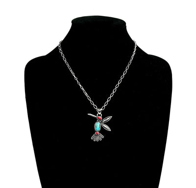 Debbie Fashion Turquoise & Spiny Hummingbird Necklace - 18"
