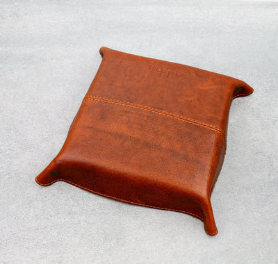 back of brown leather tray