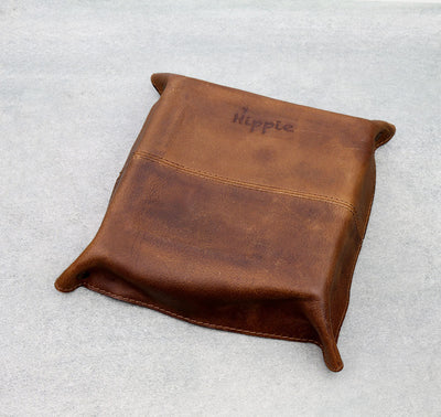 back of brown leather tray
